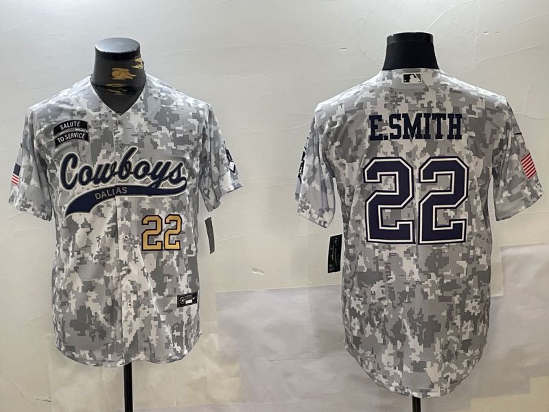 Men Dallas Cowboys #22 E.Smith Nike Arctic Camo 2024 Salute to Service Limited NFL Jersey style 2